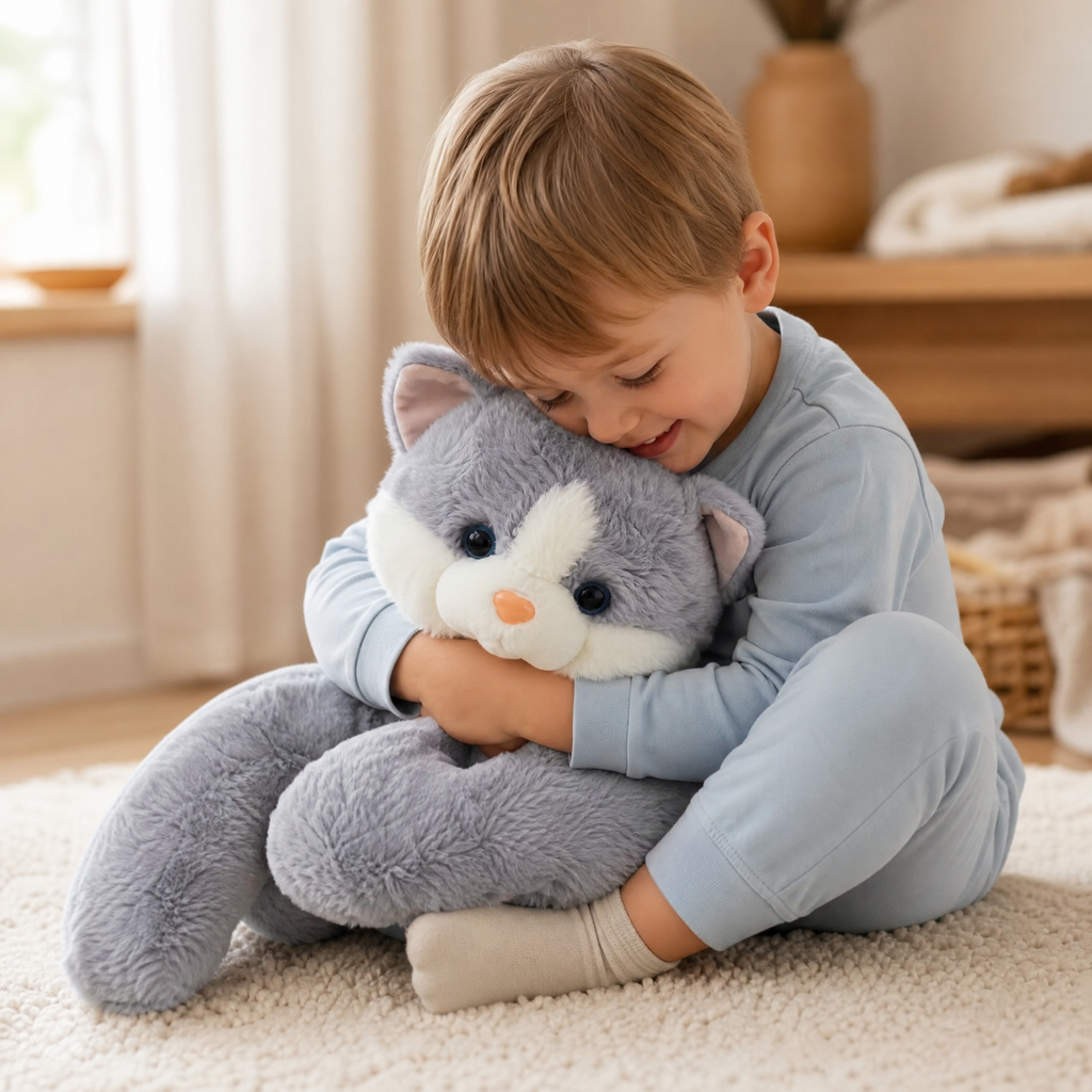 Gewichtetes Katzen Kuscheltier Beige oder Grau 65 cm
