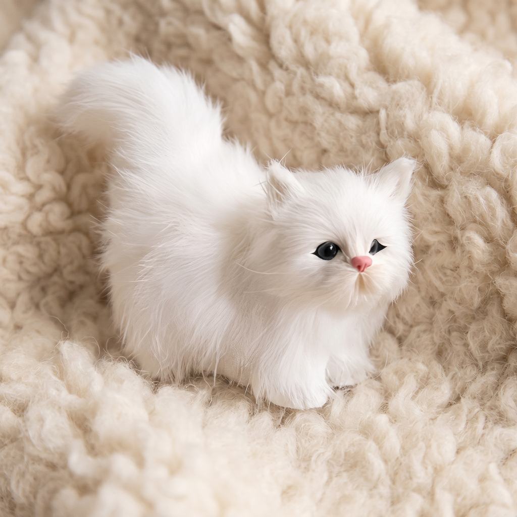 Weißes Langhaar-Katzen Kuscheltier 12 cm