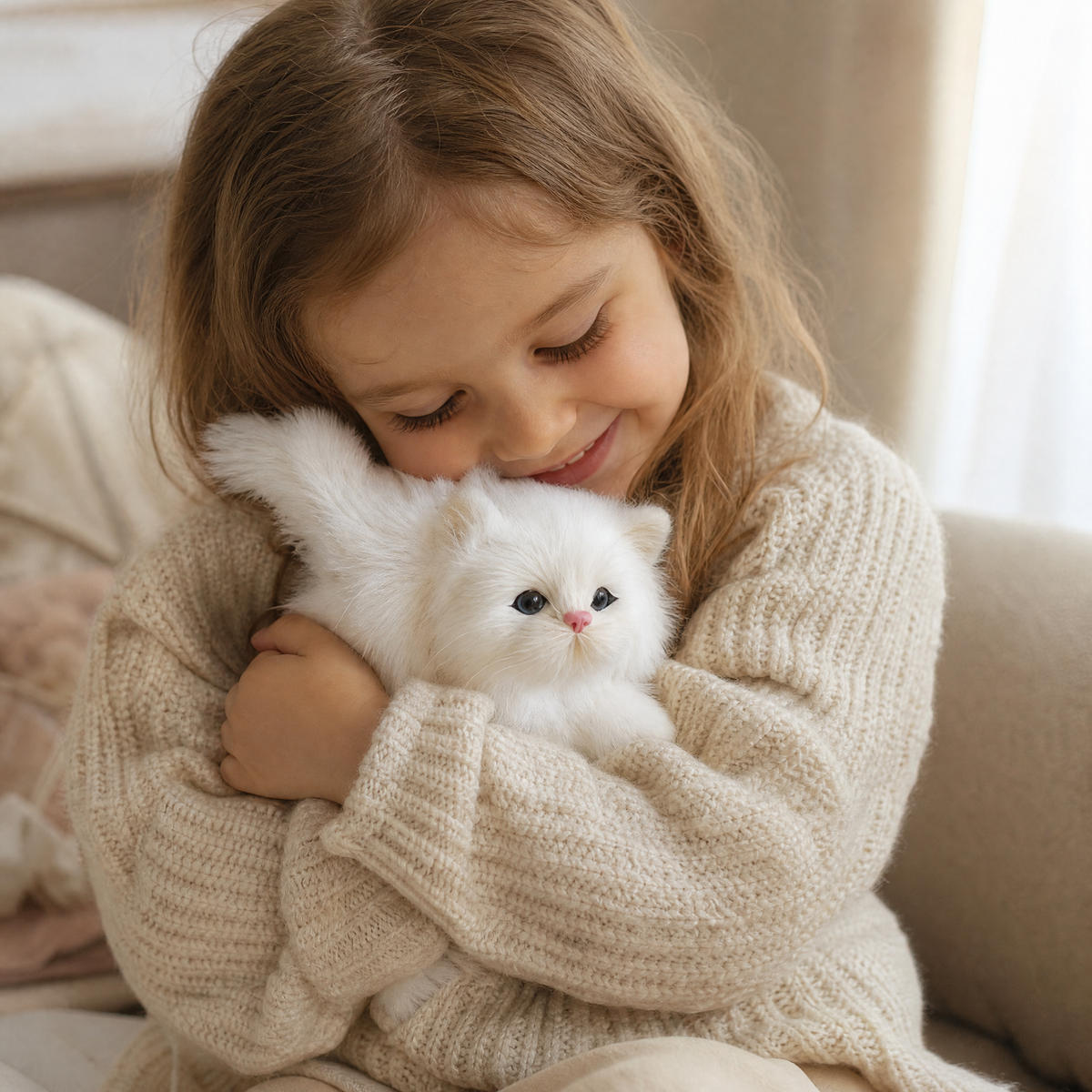 Weißes Langhaar-Katzen Kuscheltier 12 cm