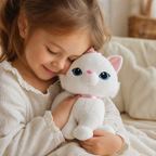 Weißes Katzen Kuscheltier mit blauen Augen 18 cm