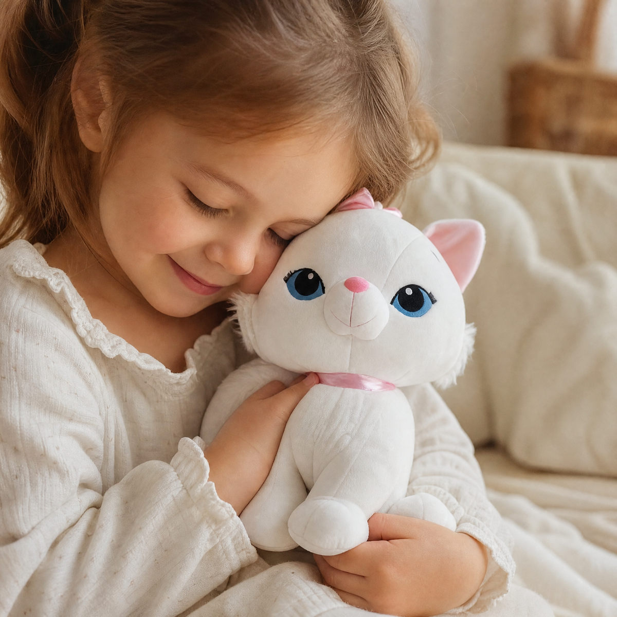 Weißes Katzen Kuscheltier mit blauen Augen 18 cm