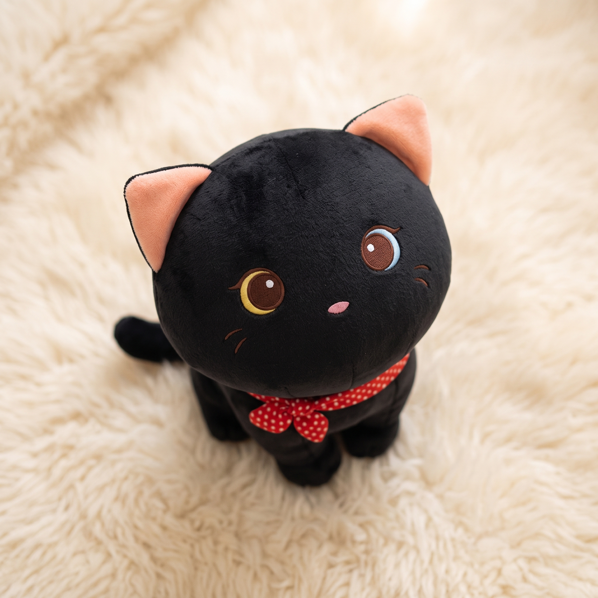 Schwarzes Katzen Kuscheltier mit verschiedenfarbigen Augen 24 cm