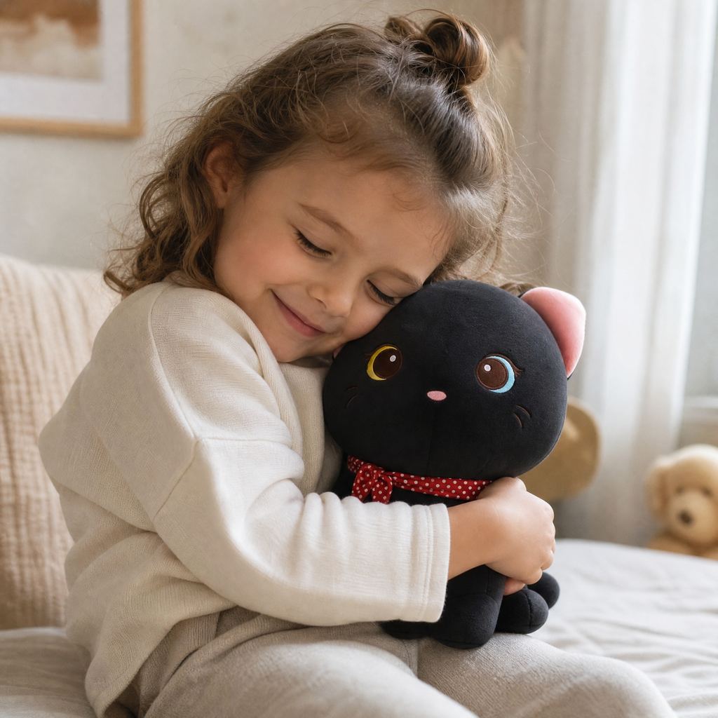 Schwarzes Katzen Kuscheltier mit verschiedenfarbigen Augen 24 cm