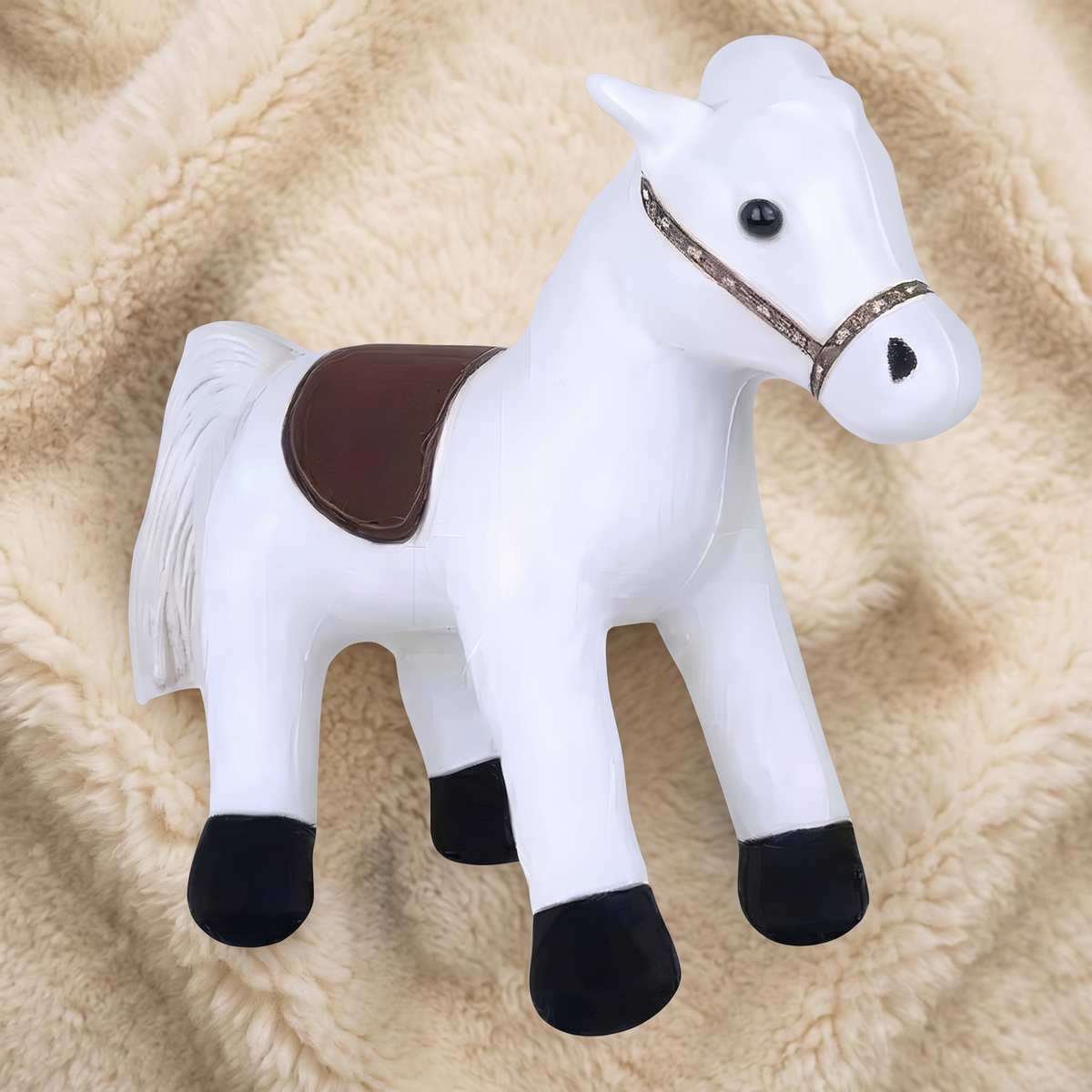 Weißes Pferde Kuscheltier mit Sattel 35 cm
