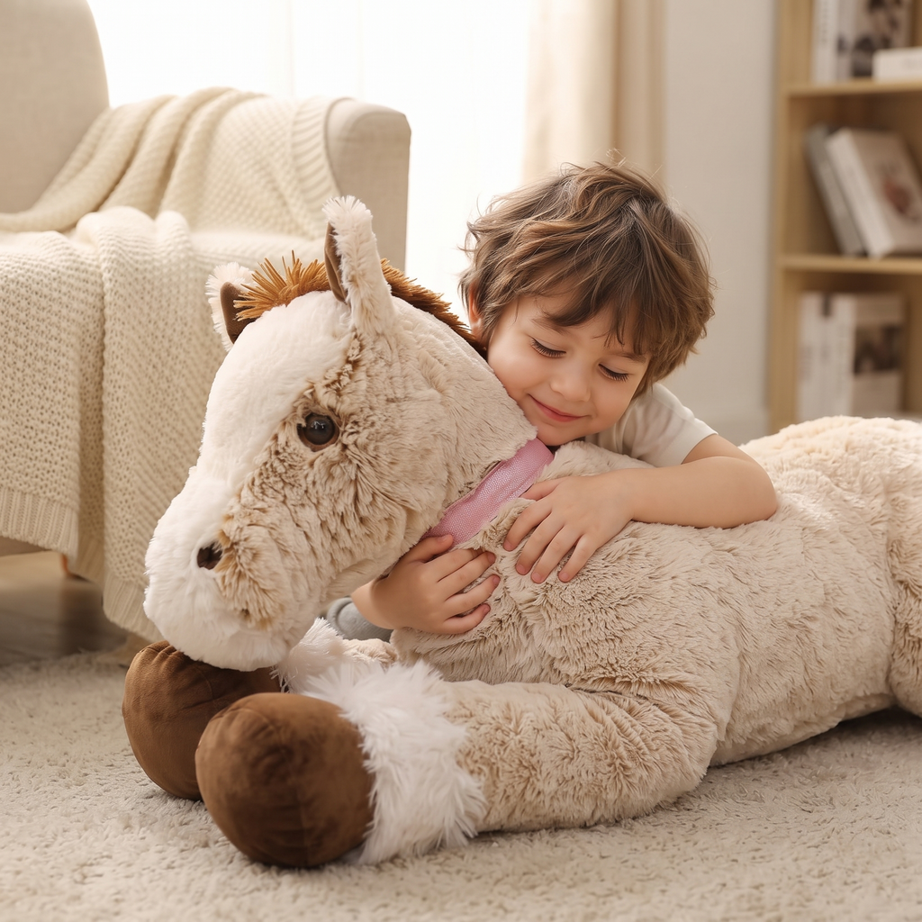Liegendes Riesen Pferde Kuscheltier Beige 90 cm