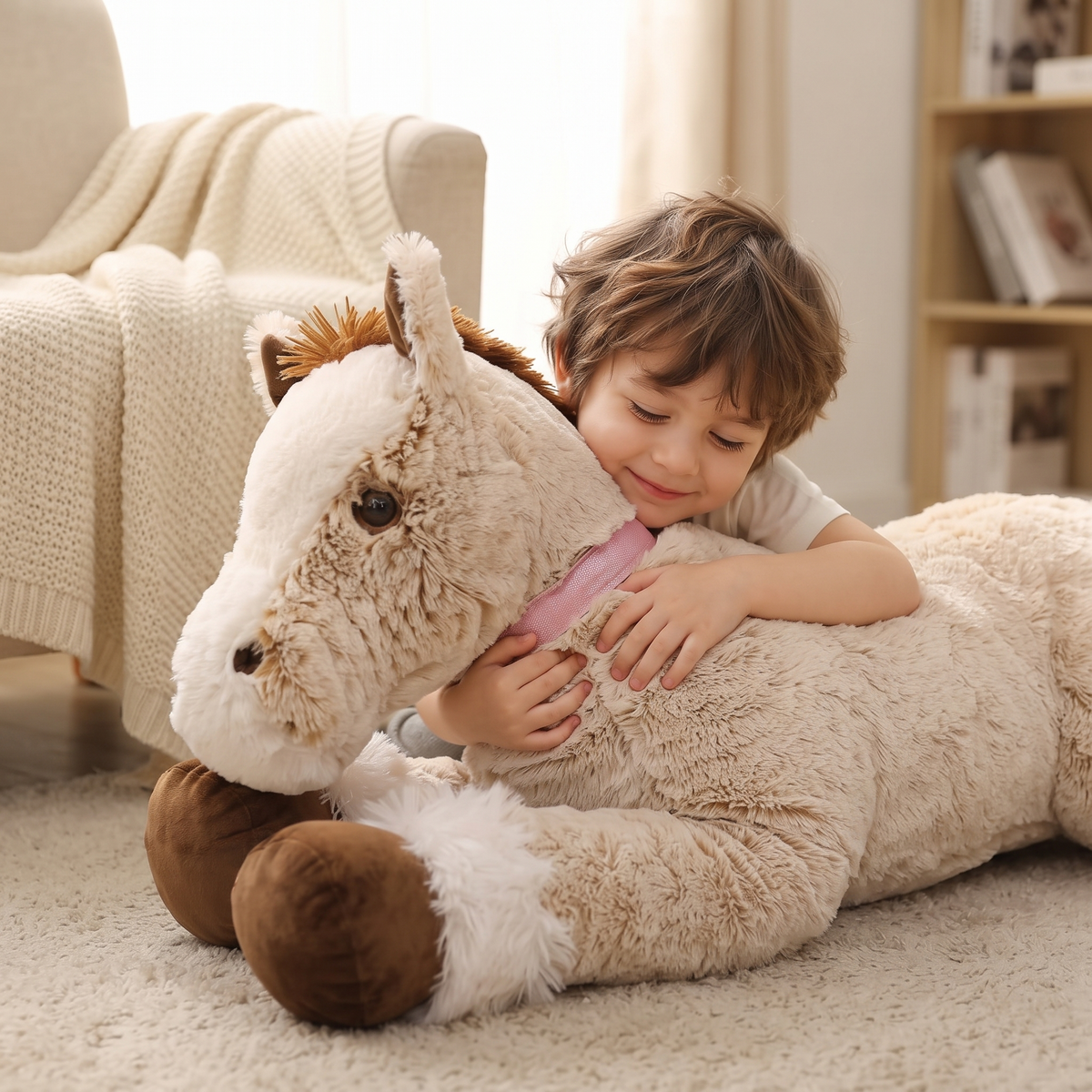 Liegendes Riesen Pferde Kuscheltier Beige 90 cm