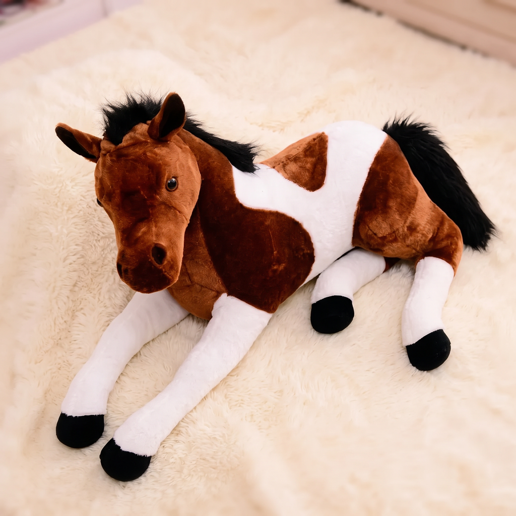 Riesen Pferde Kuscheltier Weiß-Braun 70 cm