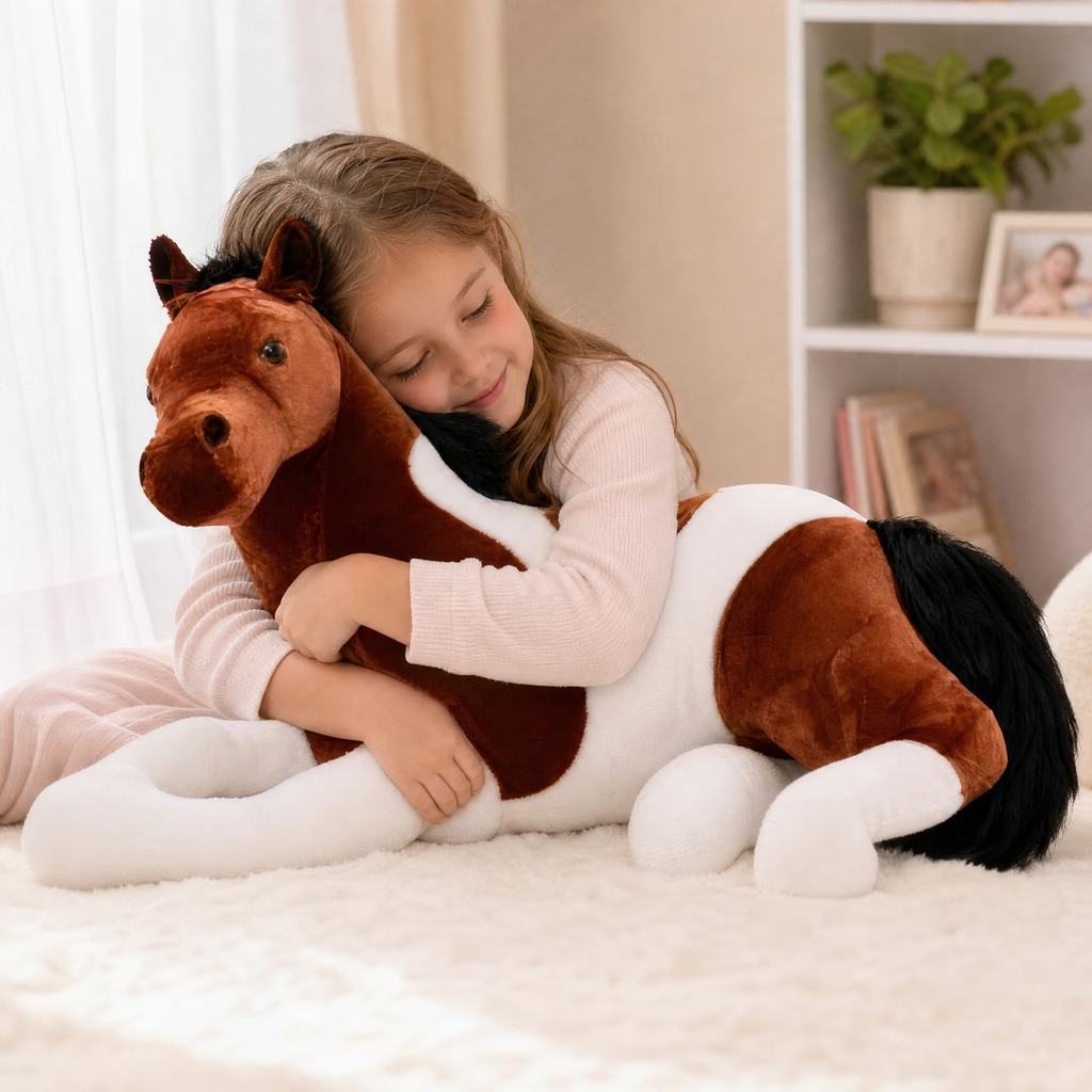 Riesen Pferde Kuscheltier Weiß-Braun 70 cm
