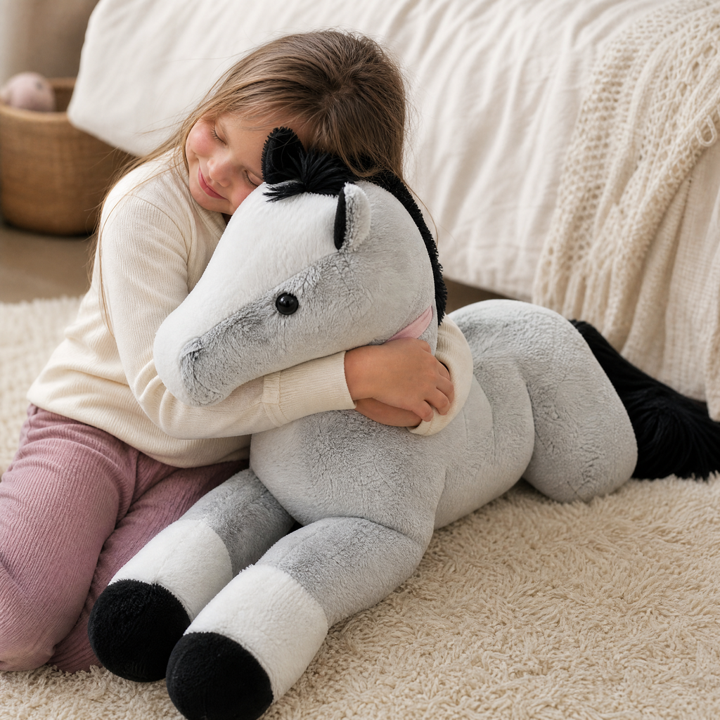 Riesen Pferde Kuscheltier Grau-Blau 90 cm