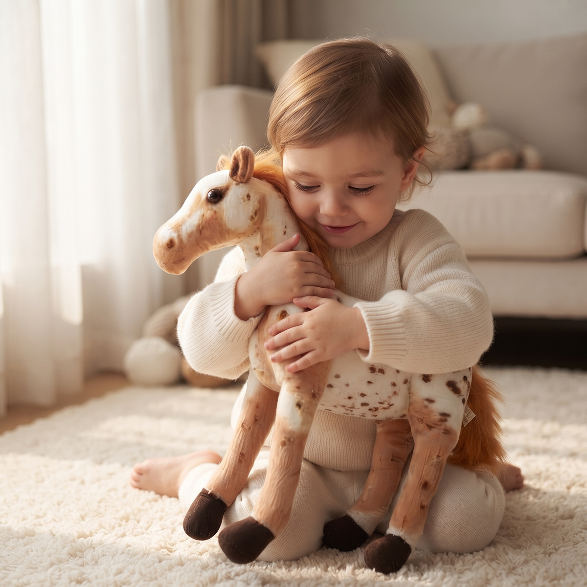 Realistisches Pferde Kuscheltier Weiß-Braun 30–60 cm