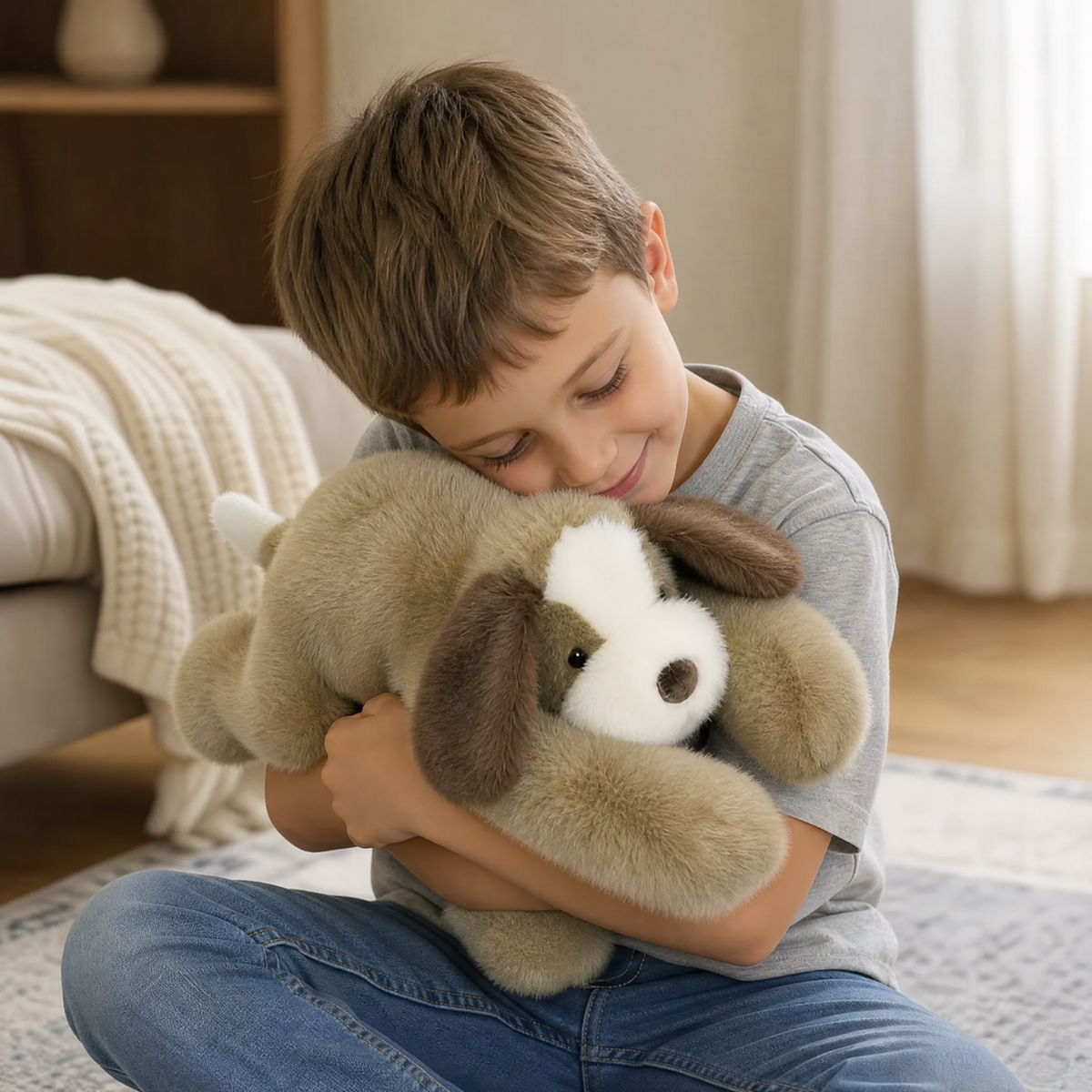 Gewichtetes Hunde Kuscheltier Beige 30–65 cm