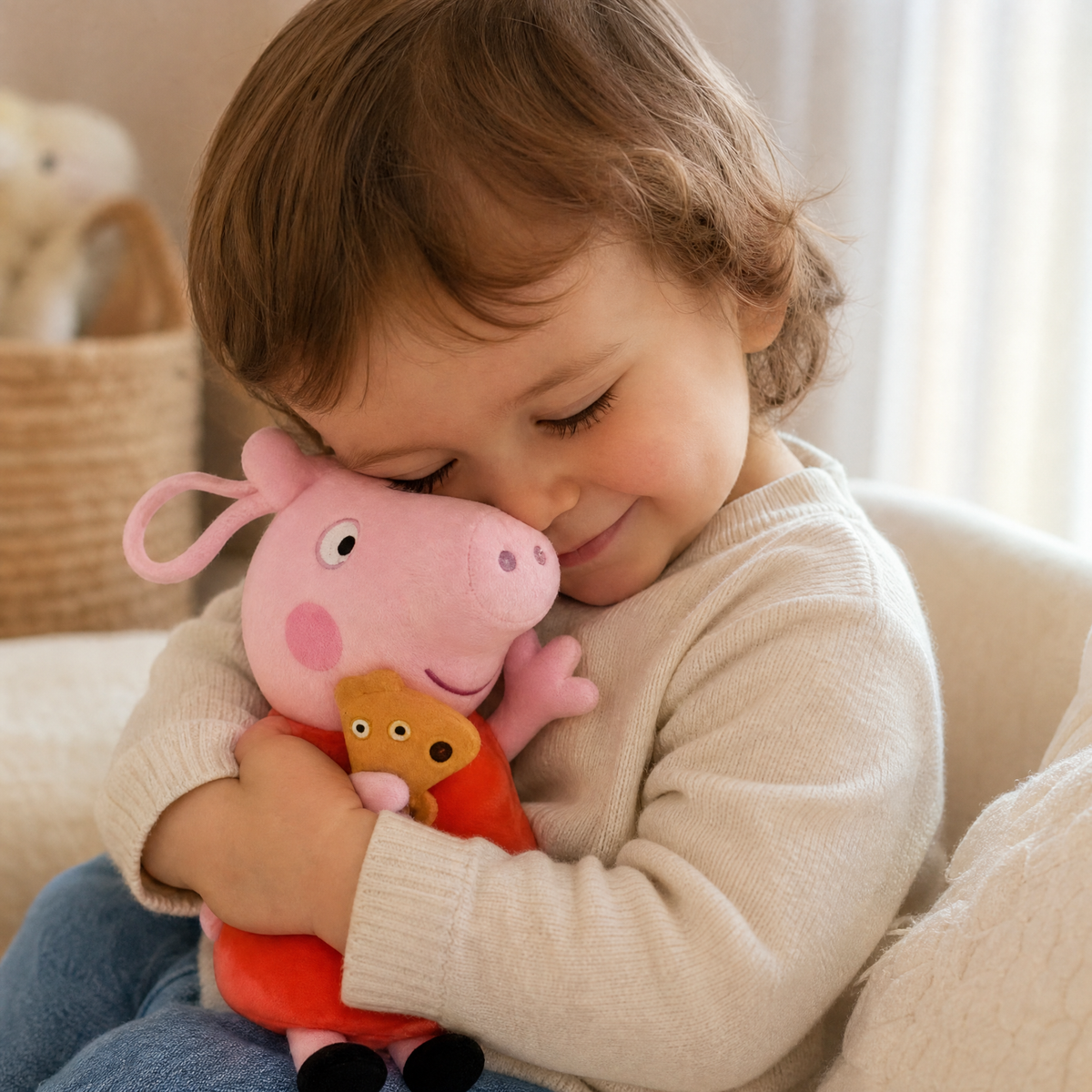 Sitzendes Schwein mit Teddybär 19 cm