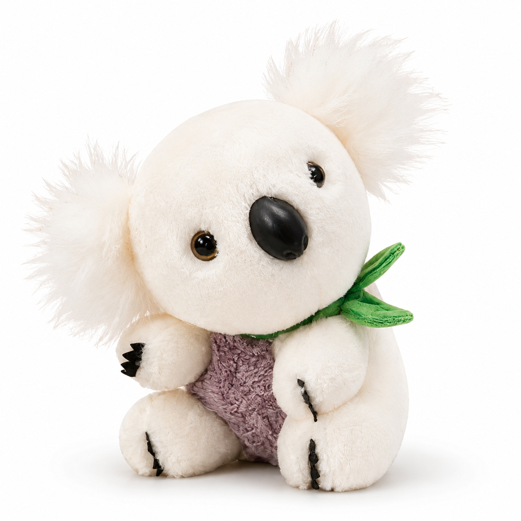 Koala Grau-Weiß mit Eukalyptusblatt 18–22 cm