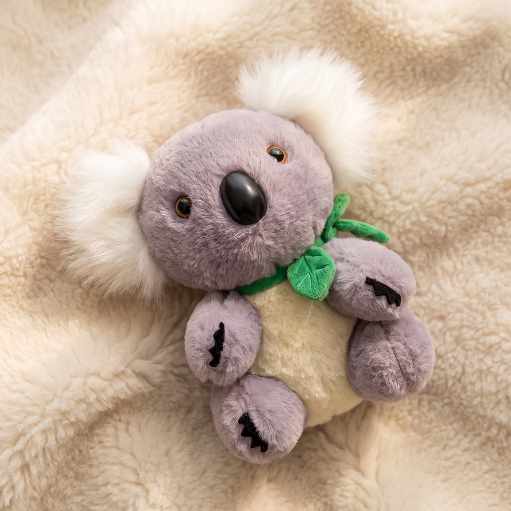 Koala Grau-Weiß mit Eukalyptusblatt 18–22 cm