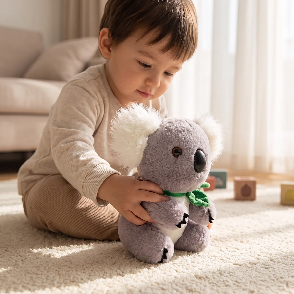Koala Grau-Weiß mit Eukalyptusblatt 18–22 cm
