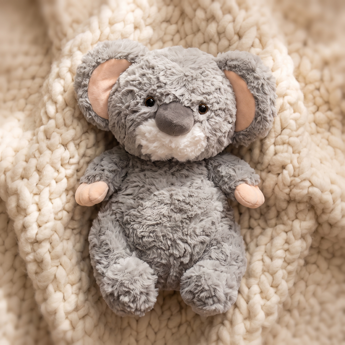 Grauer Koala mit Eukalyptusblatt 35 cm