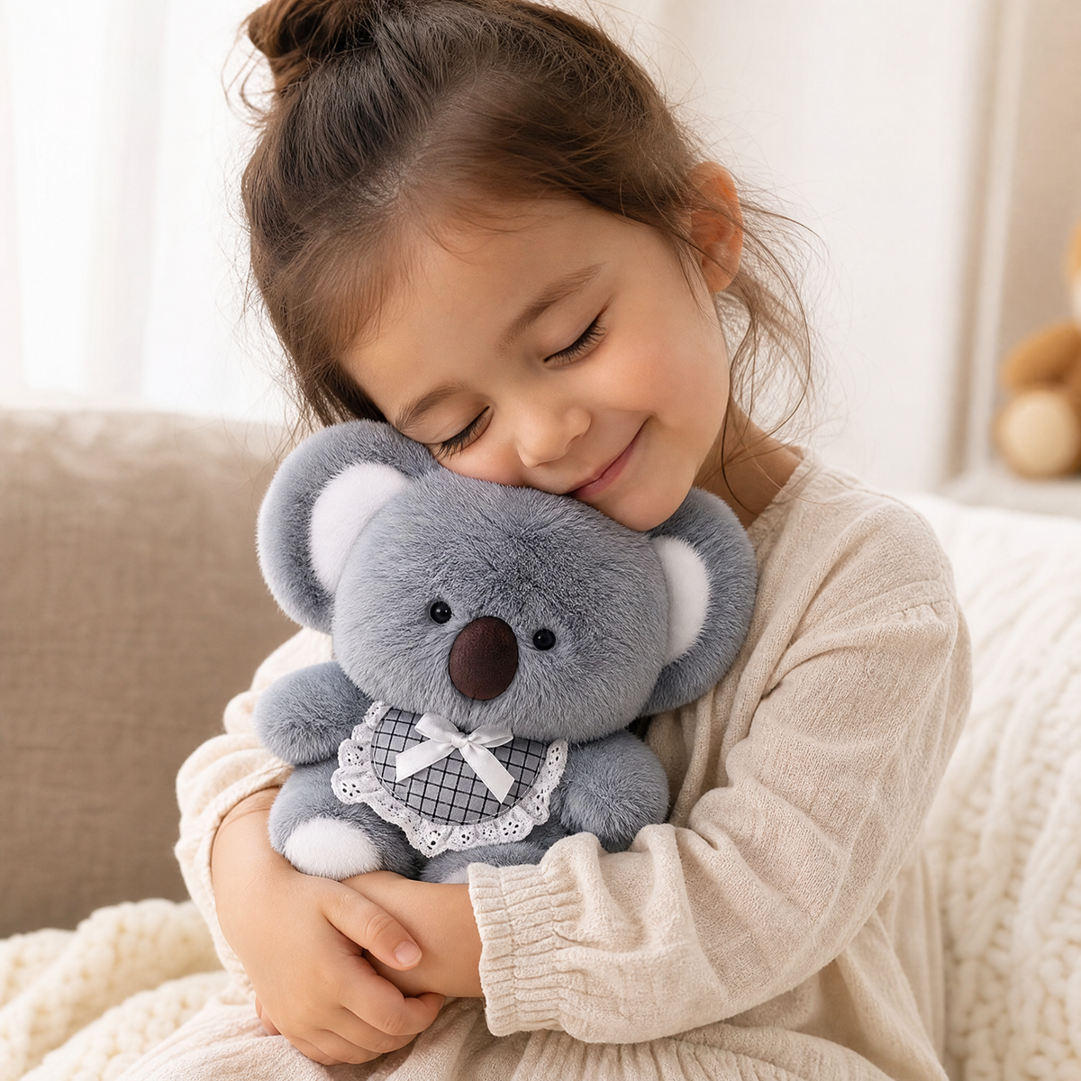 Graues Koala Kuscheltier mit Fliege 20 cm