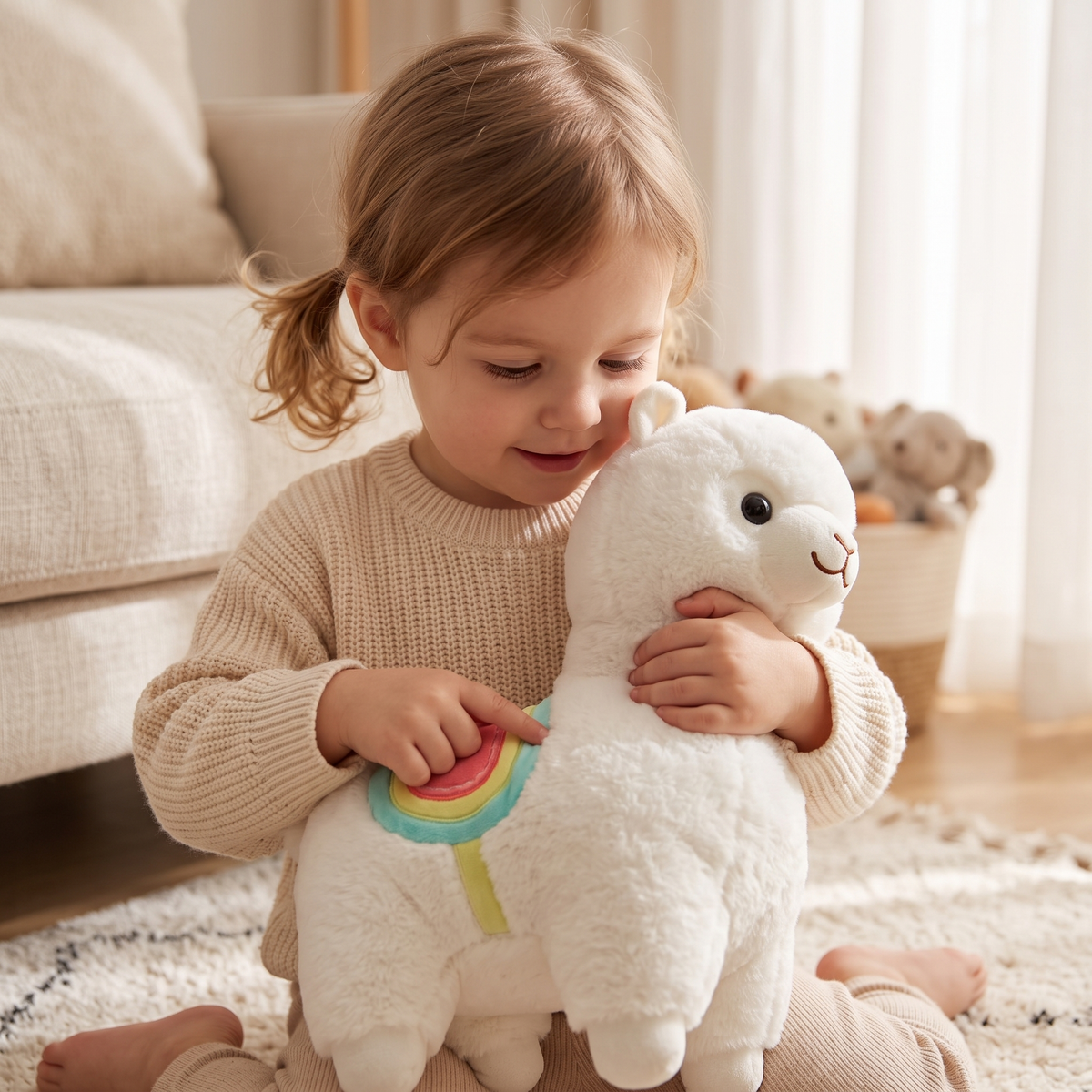 Weißes Lama mit Regenbogen 35–50 cm