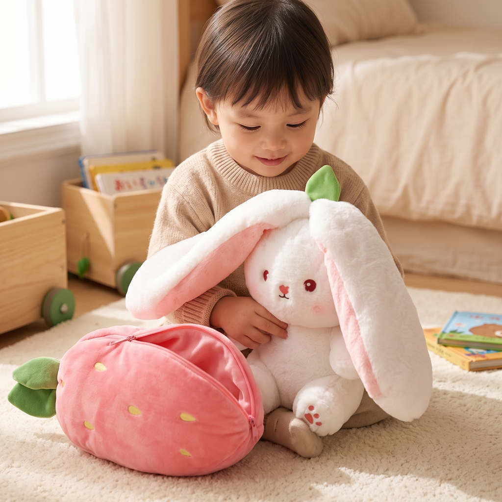 2-in-1 Erdbeer-Hase Kuscheltier 35 cm