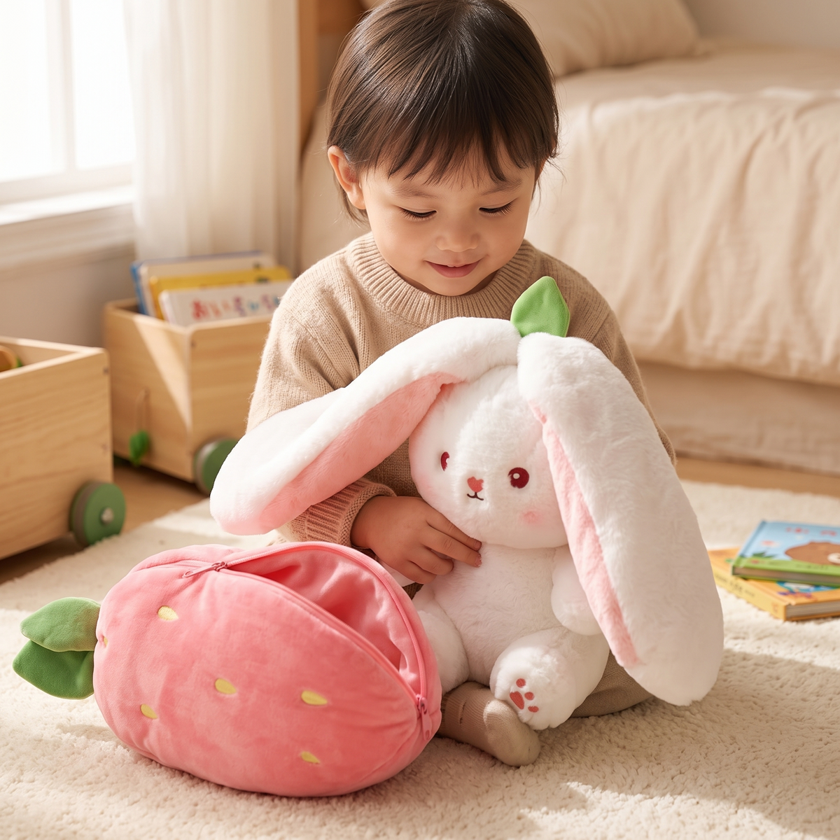 2-in-1 Erdbeer-Hase Kuscheltier 35 cm