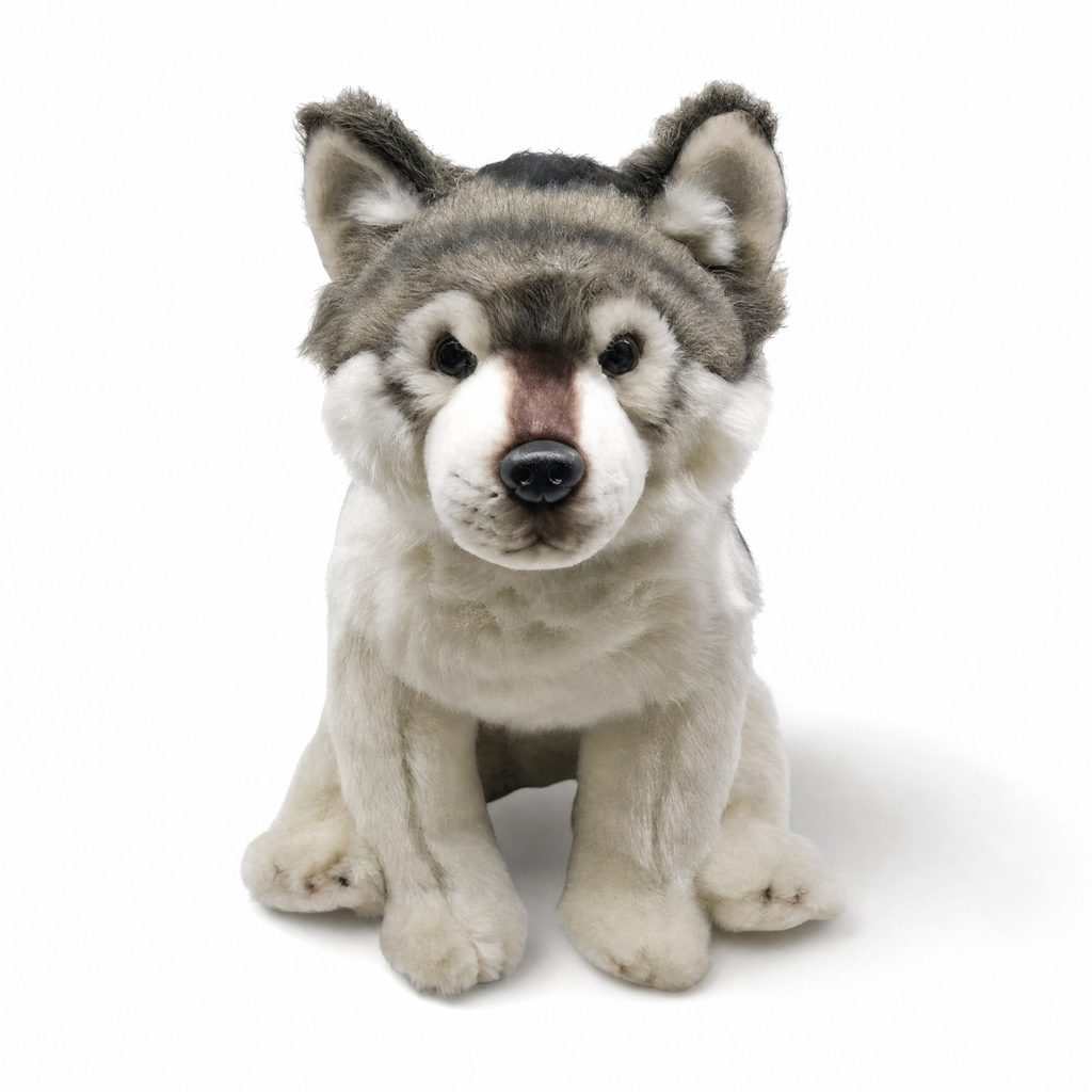 Realistisches sitzendes Wolf Kuscheltier 27 cm