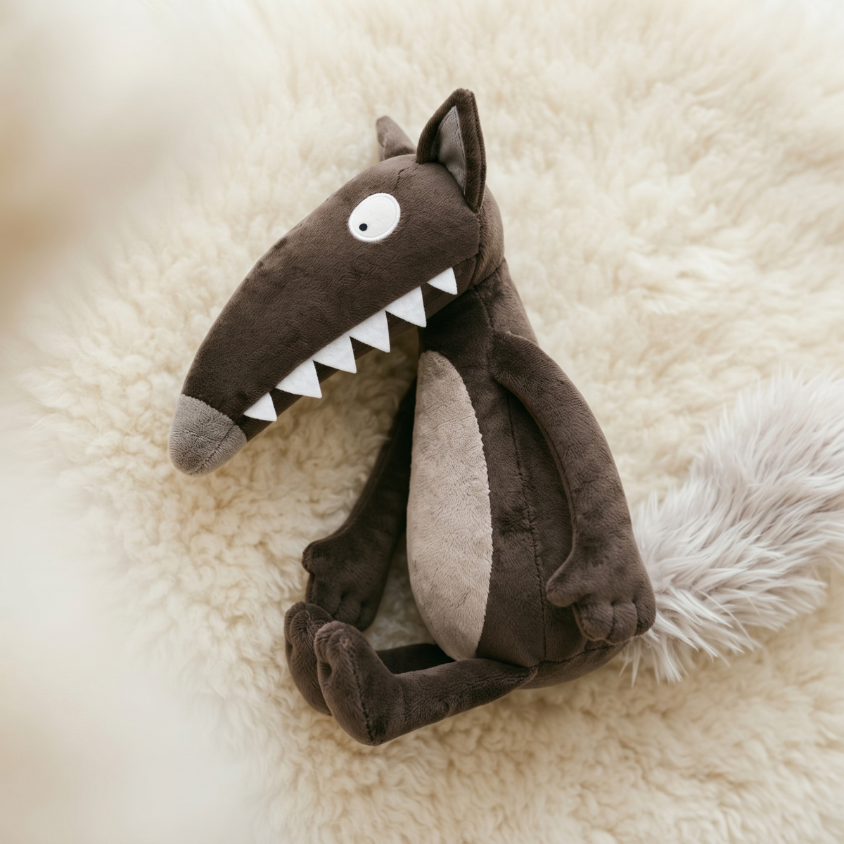 Cartoon Wolf Kuscheltier mit großen Zähnen 28 cm