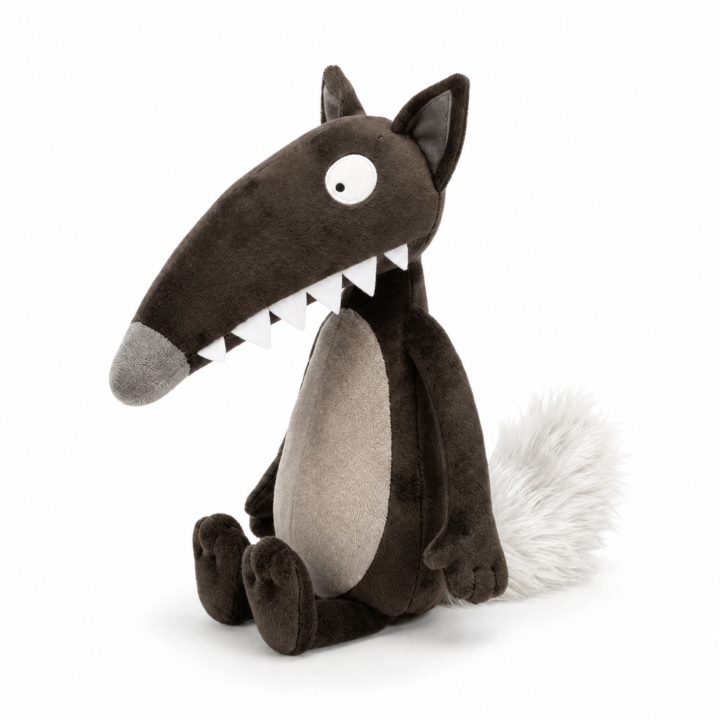 Cartoon Wolf Kuscheltier mit großen Zähnen 28 cm