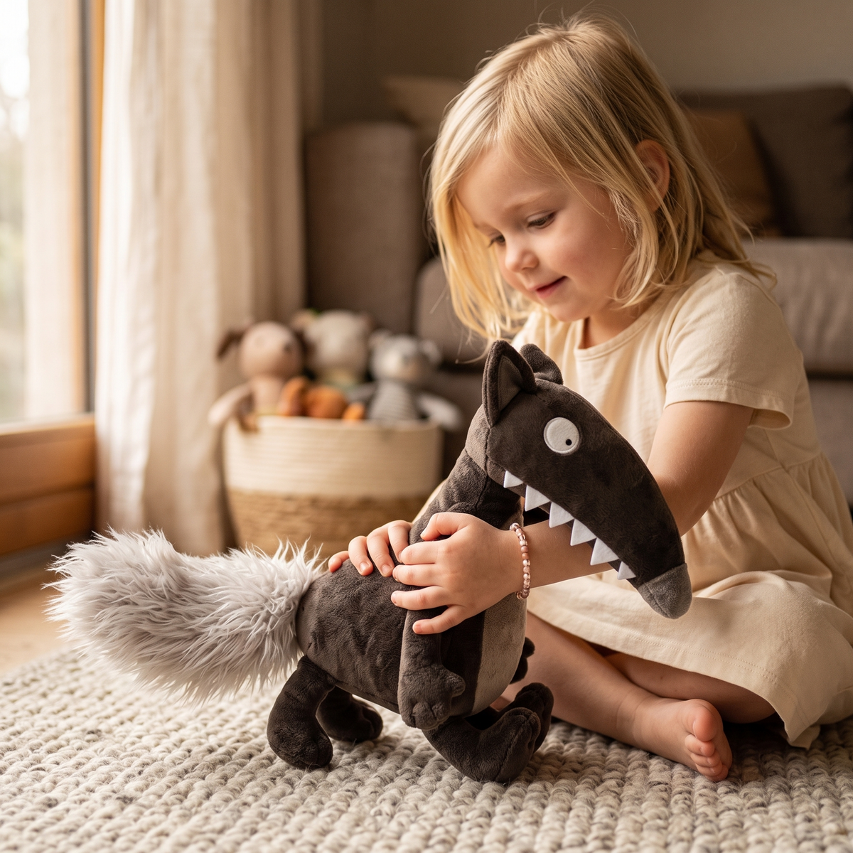 Cartoon Wolf Kuscheltier mit großen Zähnen 28 cm