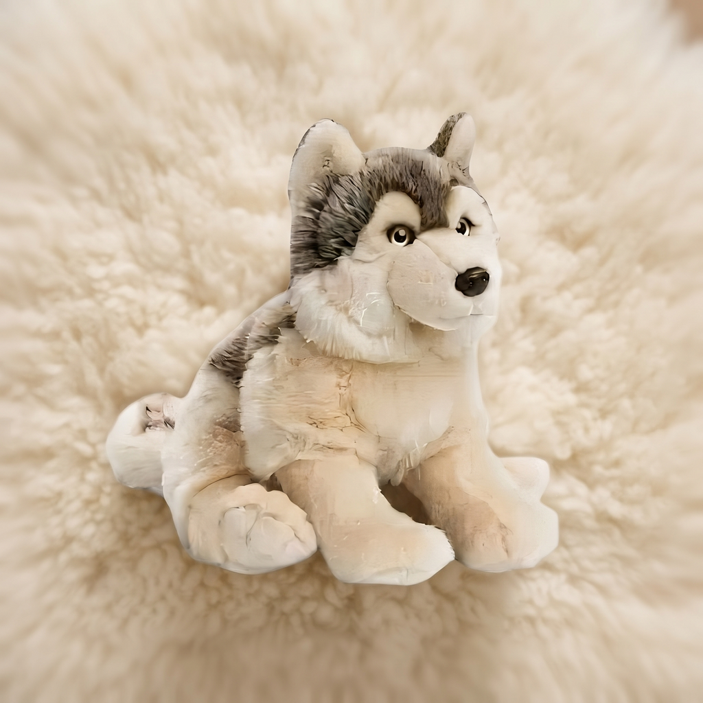 Realistisches graues Wolf Kuscheltier 30 cm
