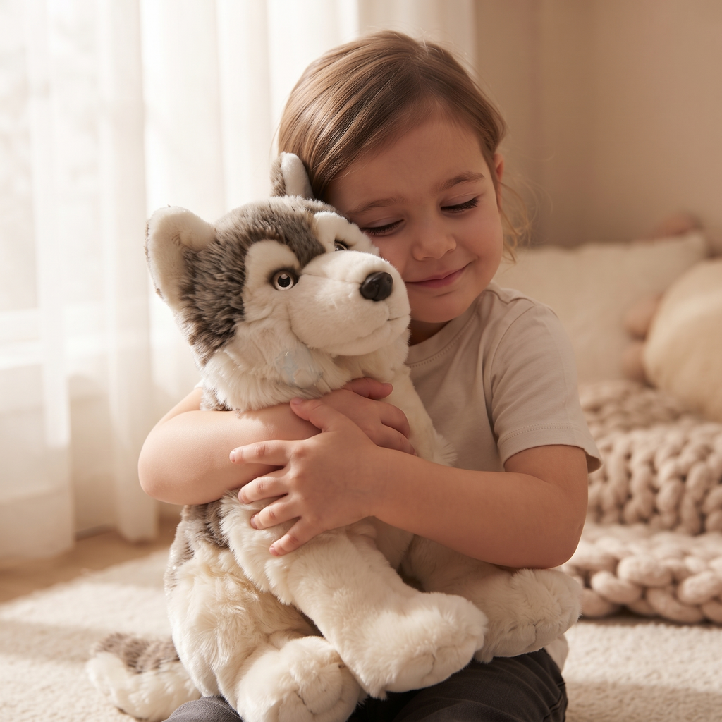 Realistisches graues Wolf Kuscheltier 30 cm