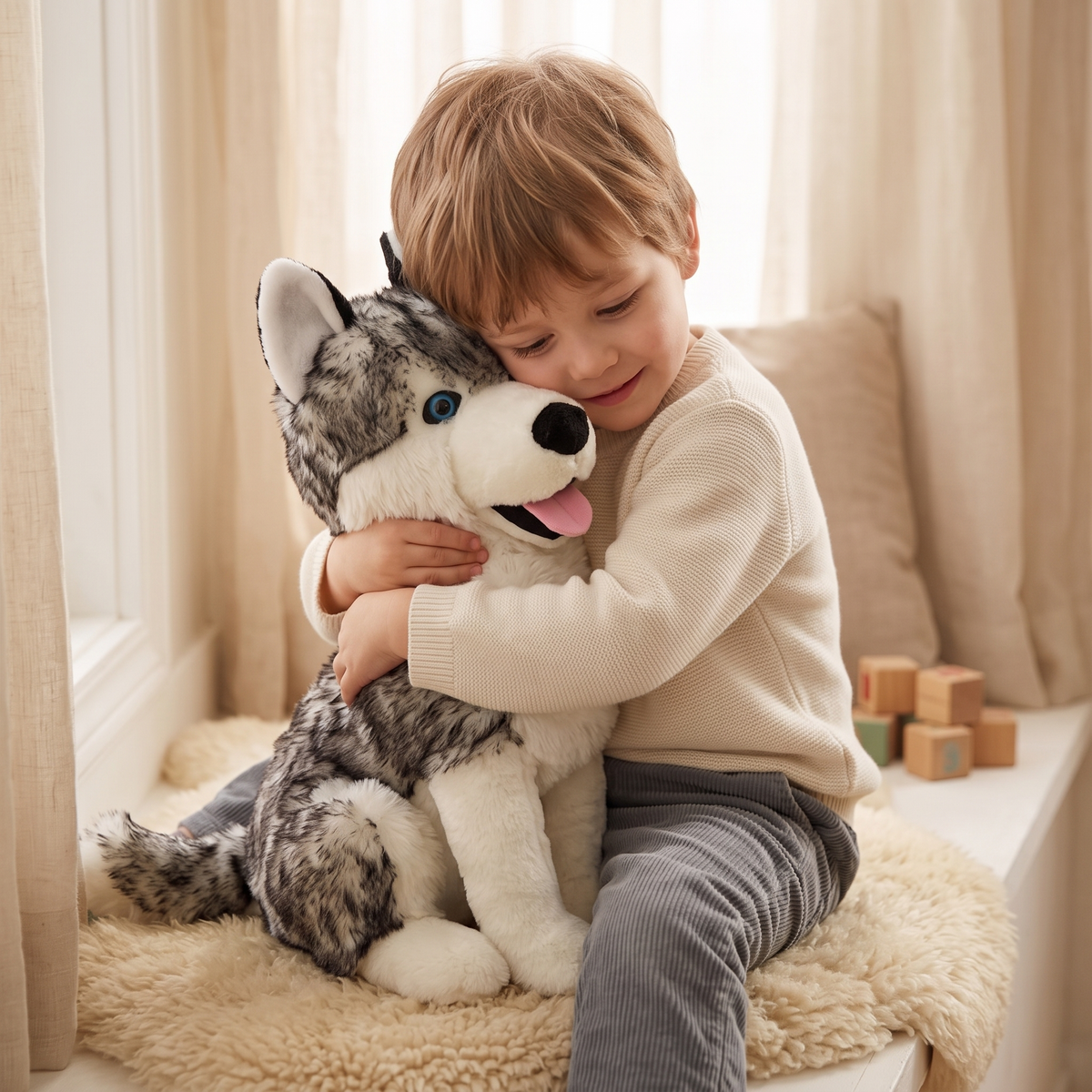 Husky Wolf Kuscheltier Grau 53 cm