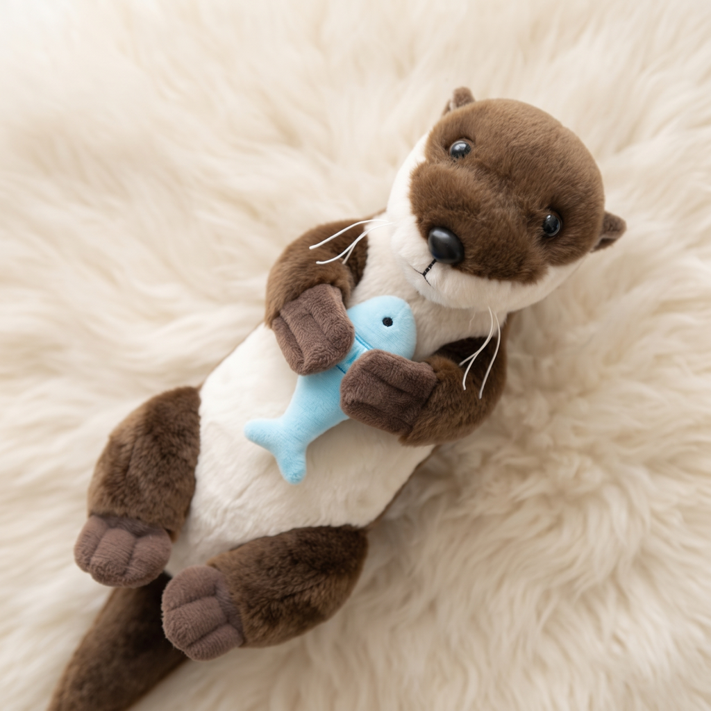 Liegendes Otter Kuscheltier mit Fisch 30 cm