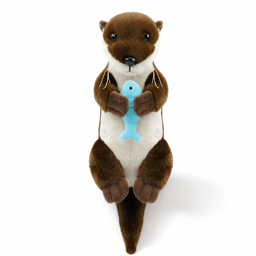 Liegendes Otter Kuscheltier mit Fisch 30 cm