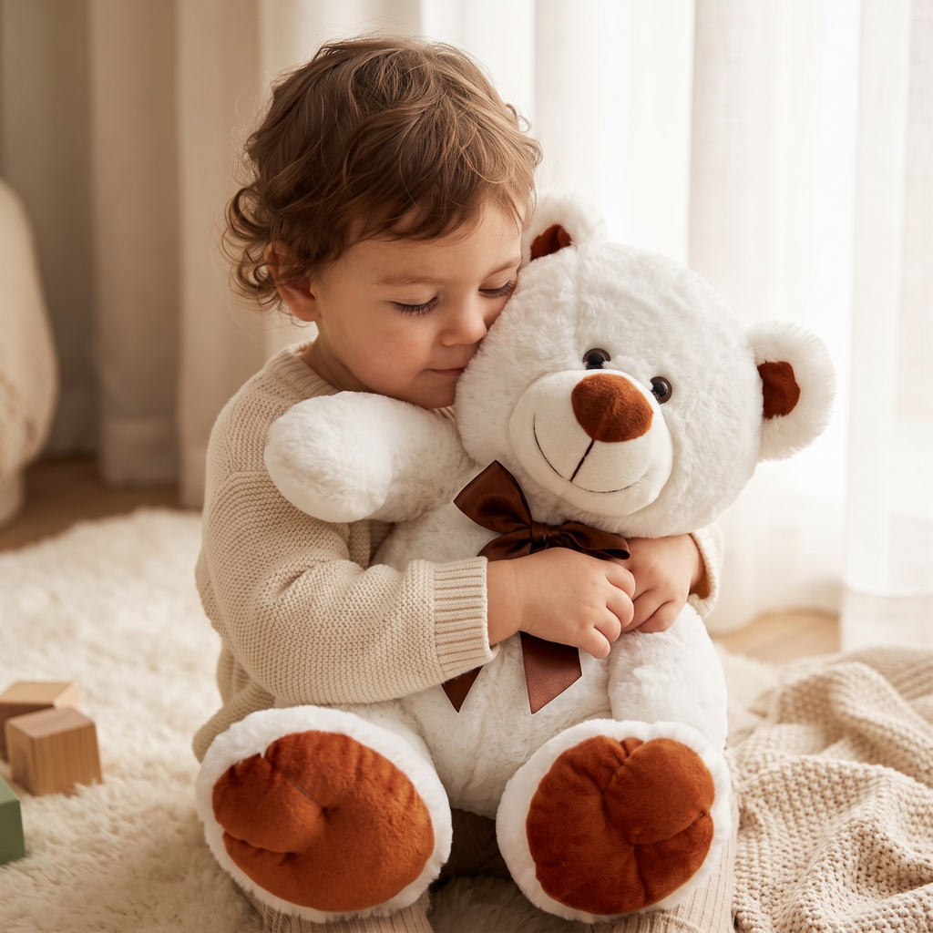 Weißer Teddybär mit brauner Schleife 33 cm