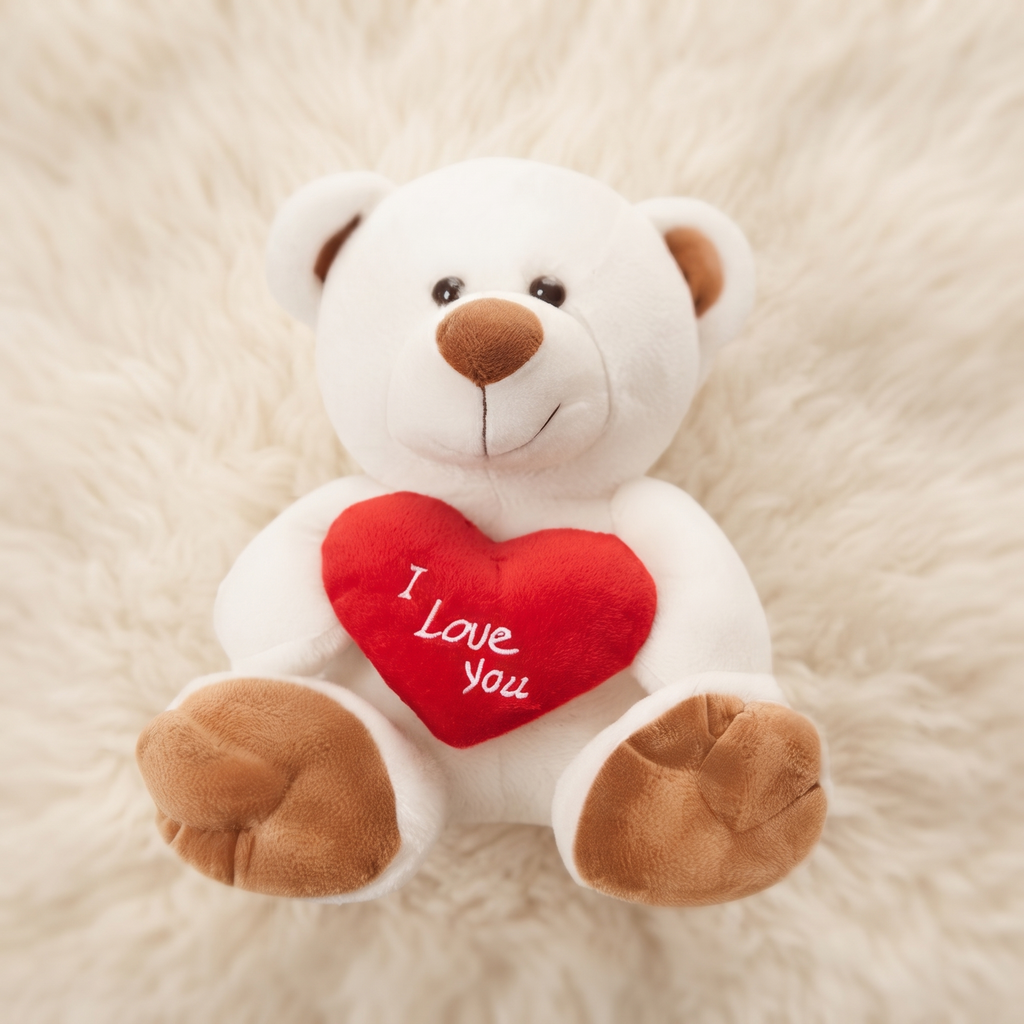 Weißer Teddybär mit I-Love-You-Herz 33 cm