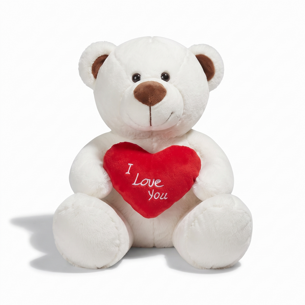 Weißer Teddybär mit I-Love-You-Herz 33 cm