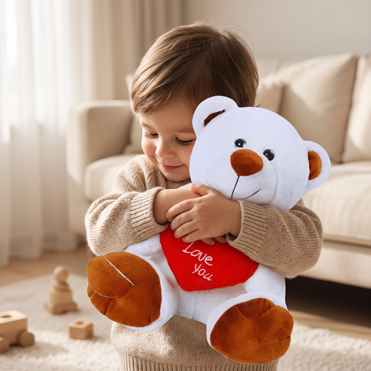 Weißer Teddybär mit I-Love-You-Herz 33 cm