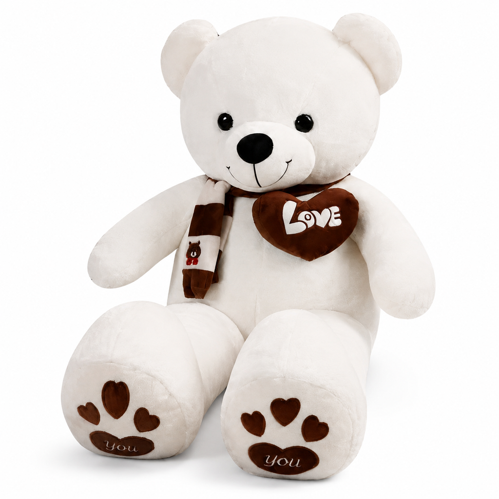 Riesen-Teddybär Weiß mit Love-Herz 80–100 cm