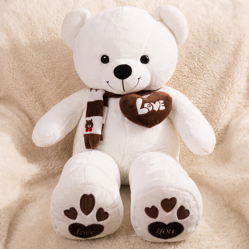 Riesen-Teddybär Weiß mit Love-Herz 80–100 cm