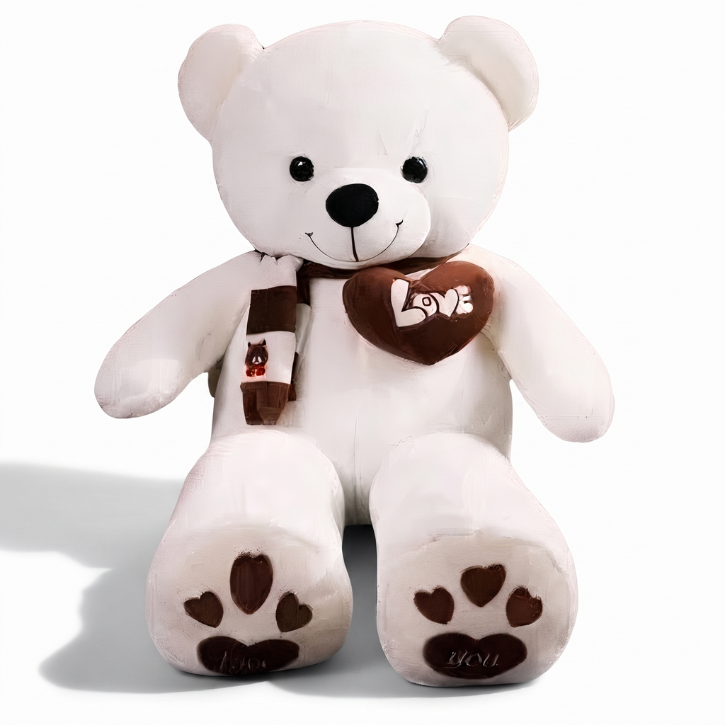 Riesen-Teddybär Weiß mit Love-Herz 80–100 cm