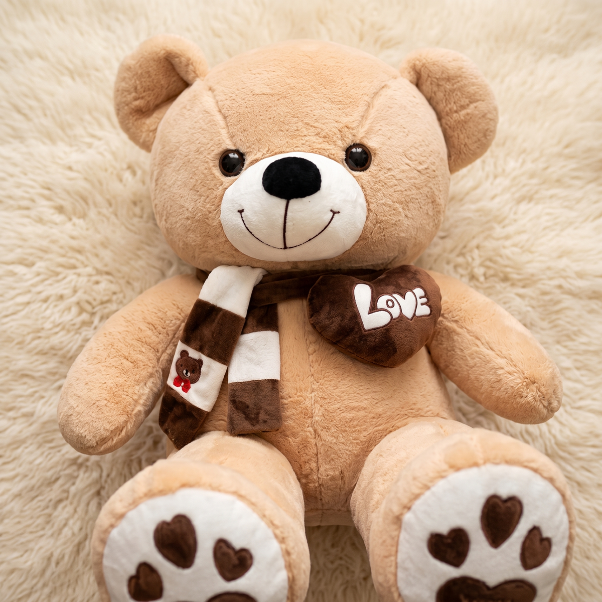 Riesen-Teddybär Beige mit Love-Herz 80–100 cm
