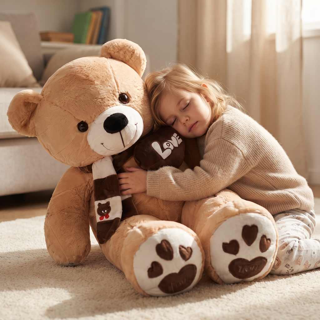 Riesen-Teddybär Beige mit Love-Herz 80–100 cm