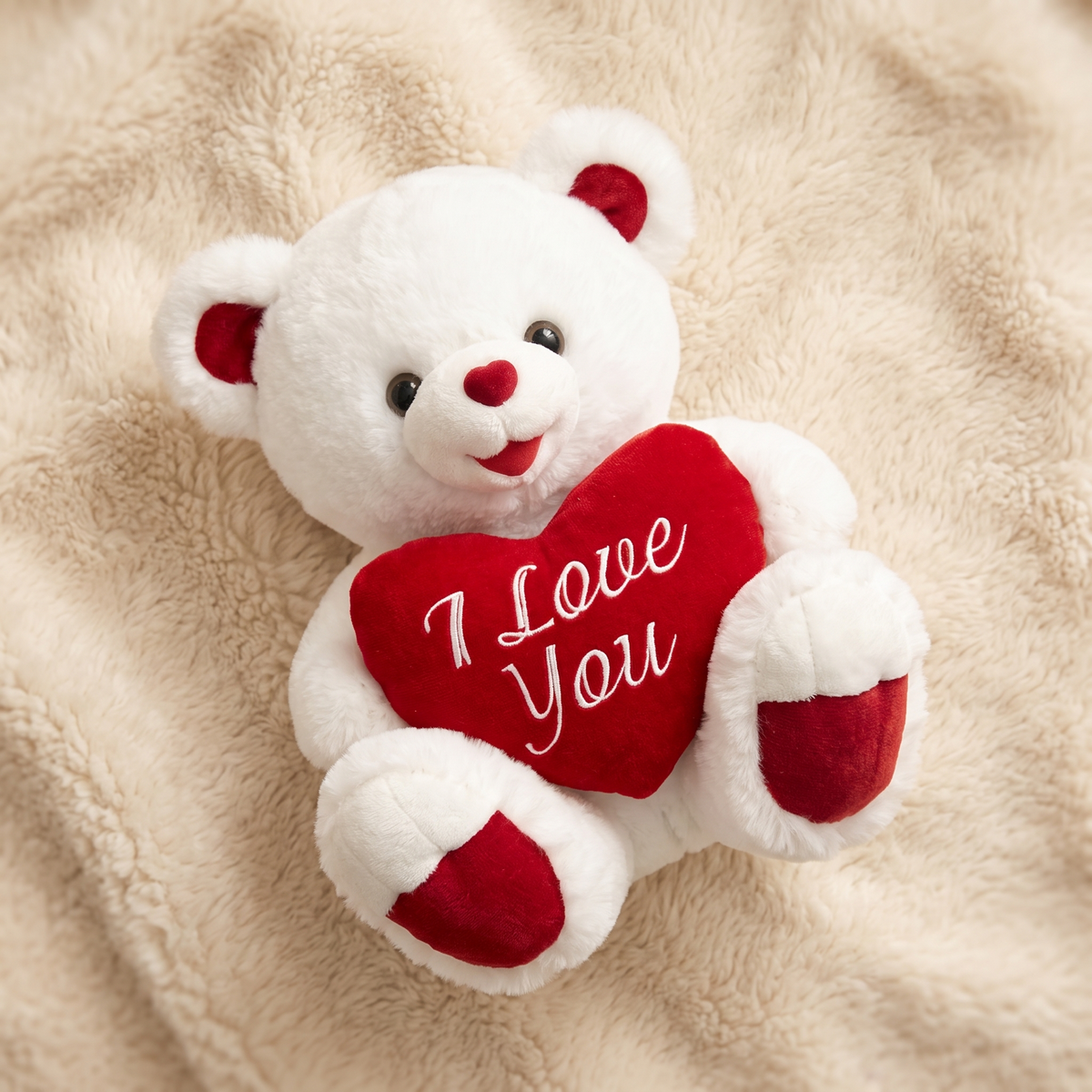 Weißer Teddybär mit I-Love-You-Herz 40–60 cm