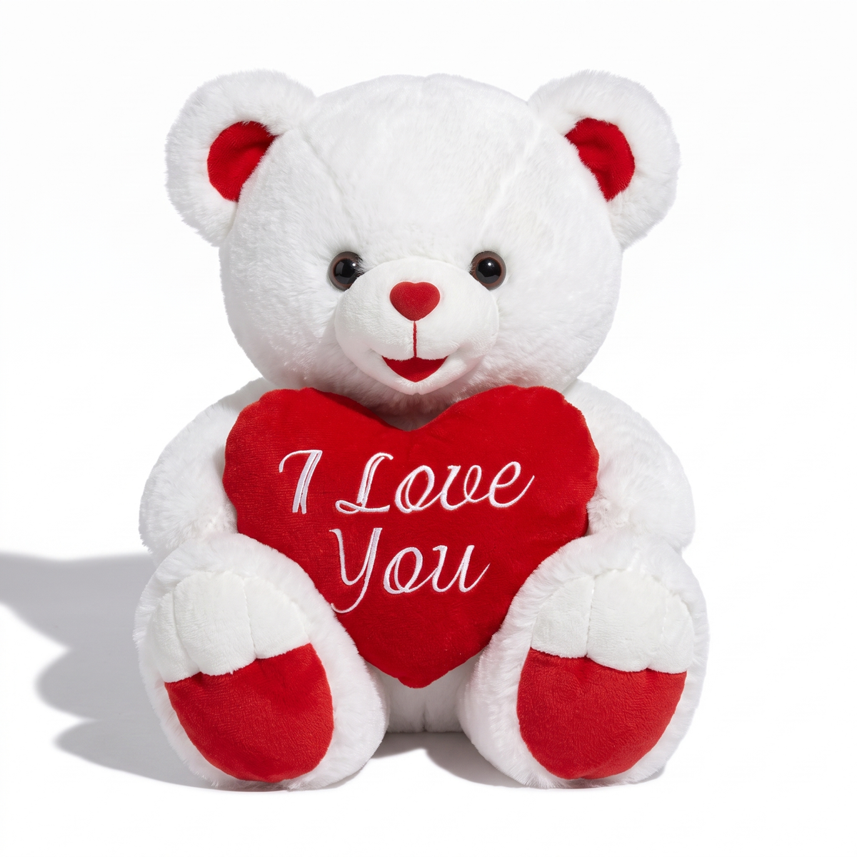 Weißer Teddybär mit I-Love-You-Herz 40–60 cm