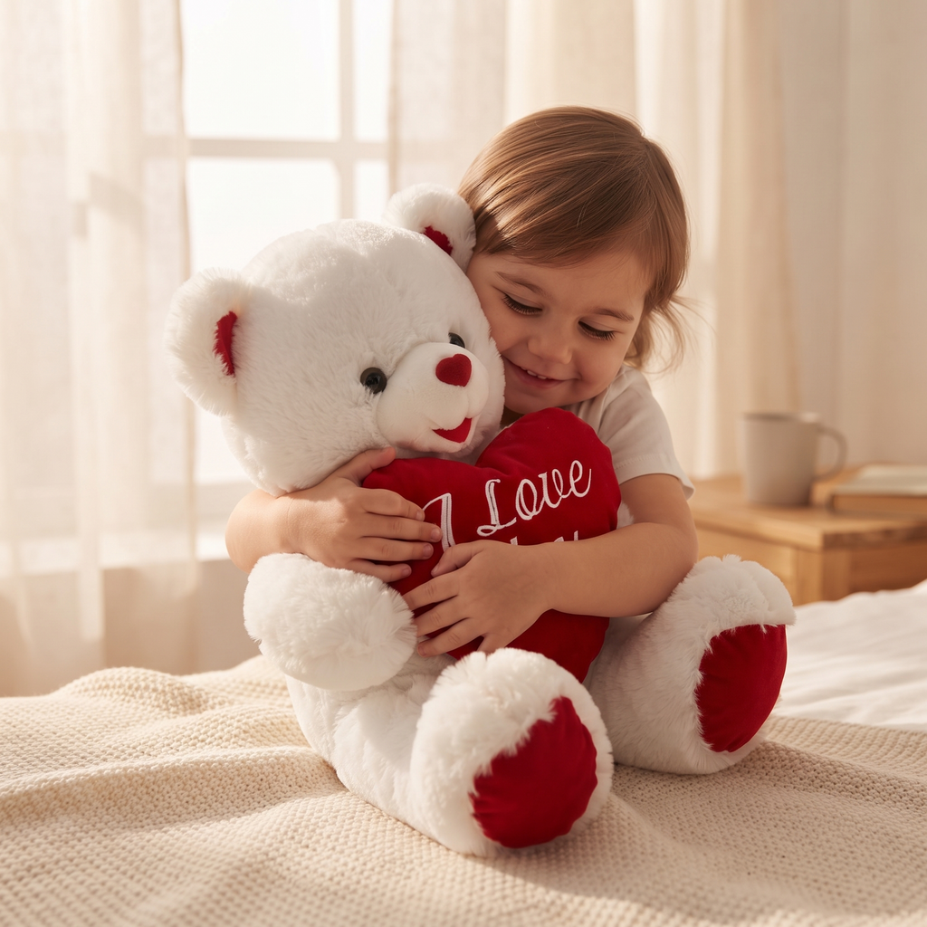 Weißer Teddybär mit I-Love-You-Herz 40–60 cm