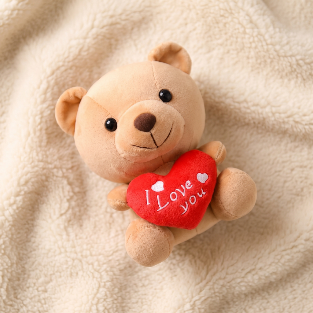 Kawaii Teddybär mit I-Love-You-Herz 15 cm
