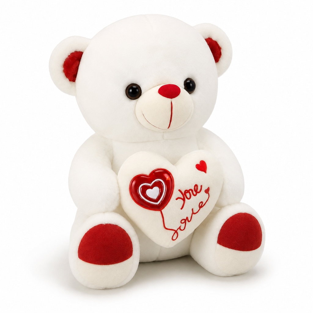 Weißer Teddybär mit Love-Herz 40–60 cm