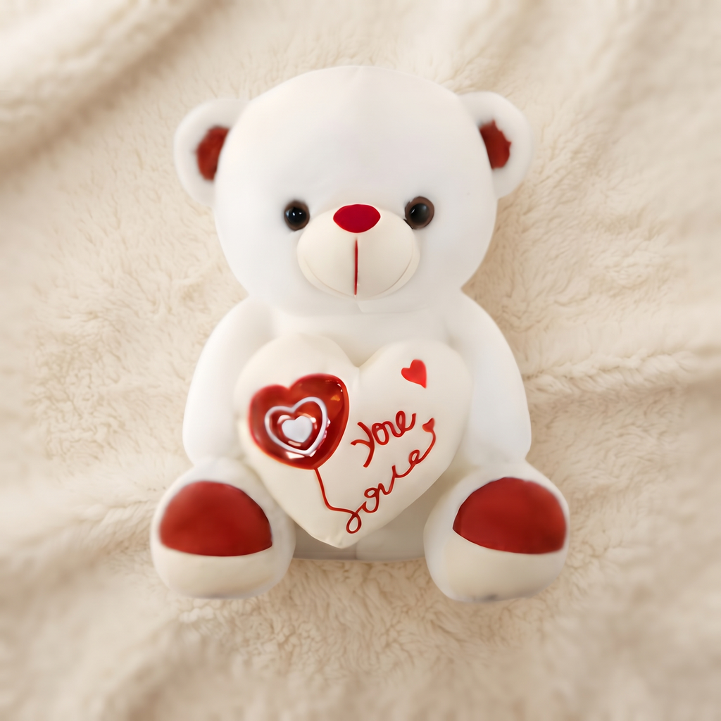 Weißer Teddybär mit Love-Herz 40–60 cm