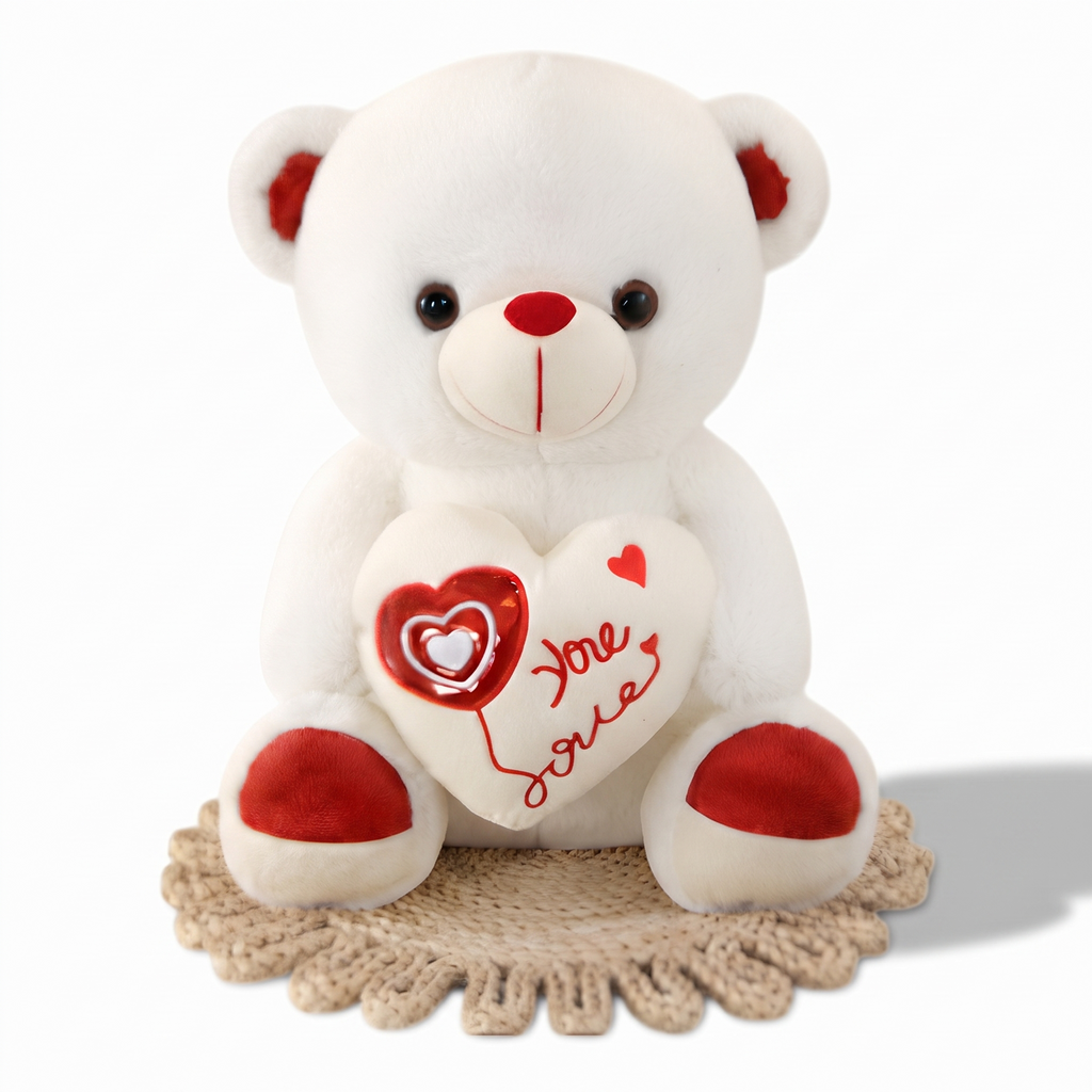 Weißer Teddybär mit Love-Herz 40–60 cm