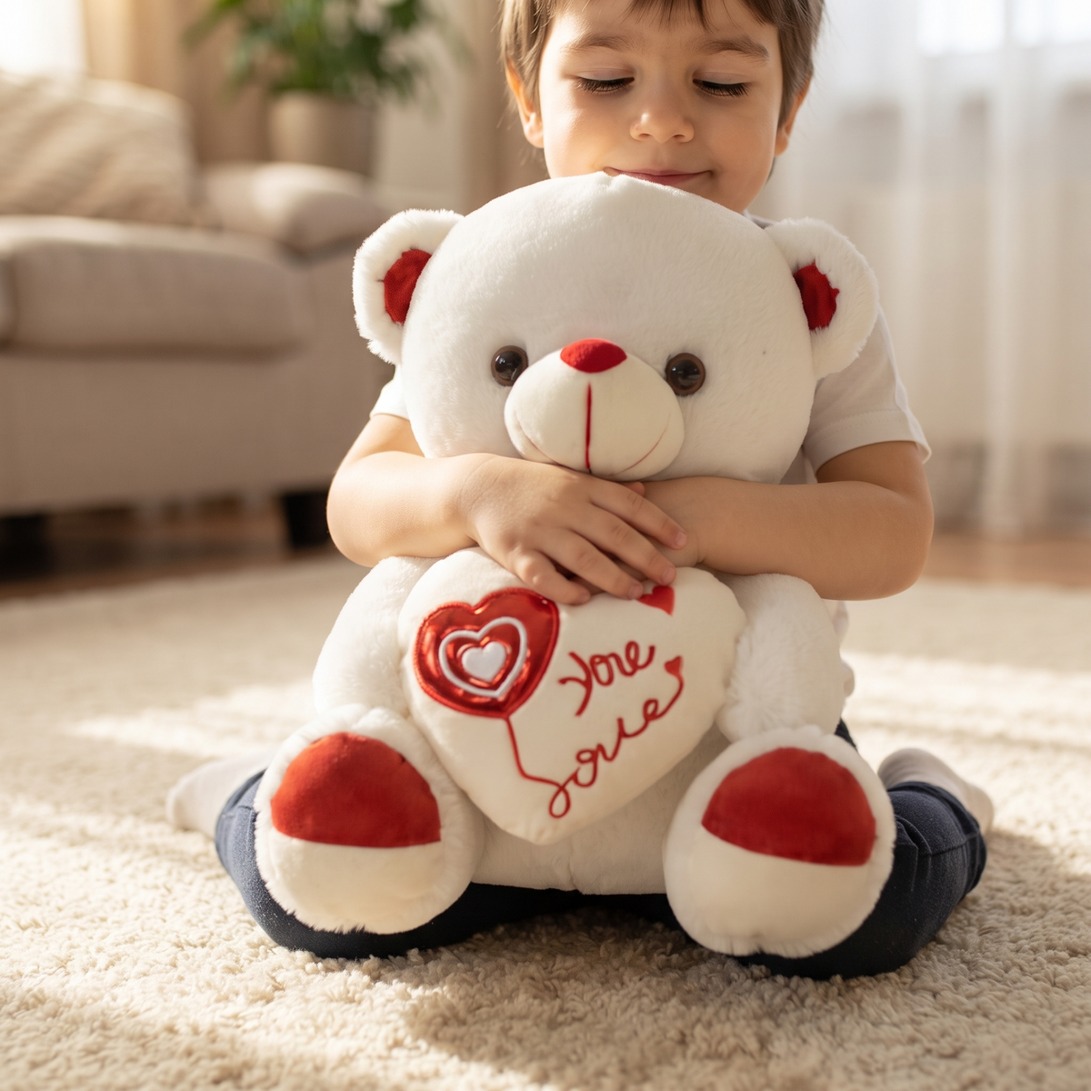 Weißer Teddybär mit Love-Herz 40–60 cm